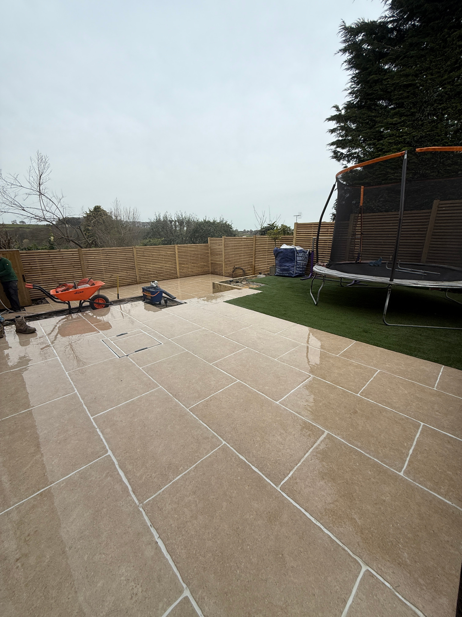 Aerial view of a complete garden landscaping project