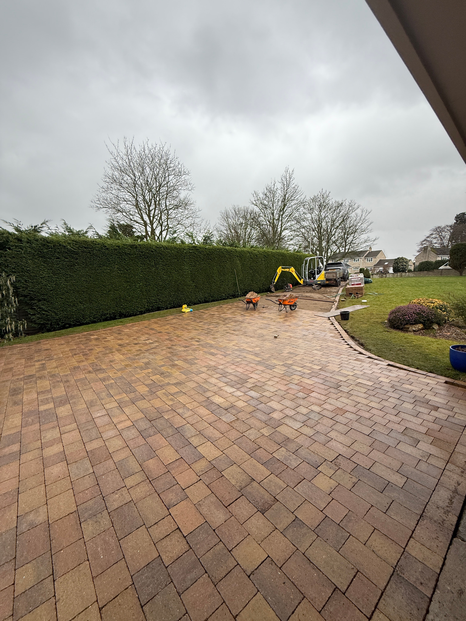 Aerial view of a complete garden landscaping project