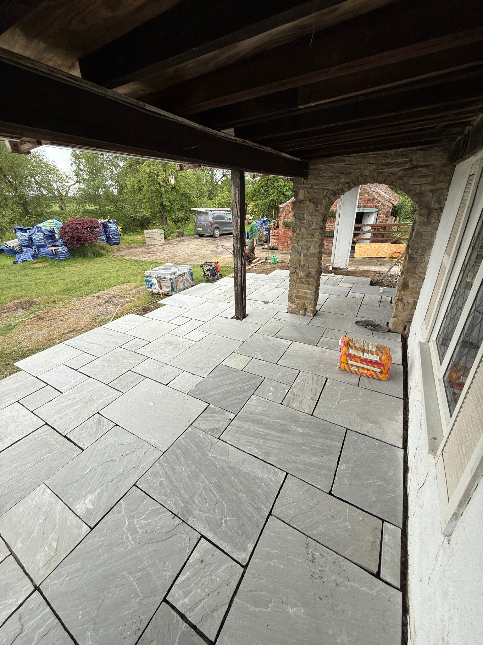 Aerial view of a complete garden landscaping project